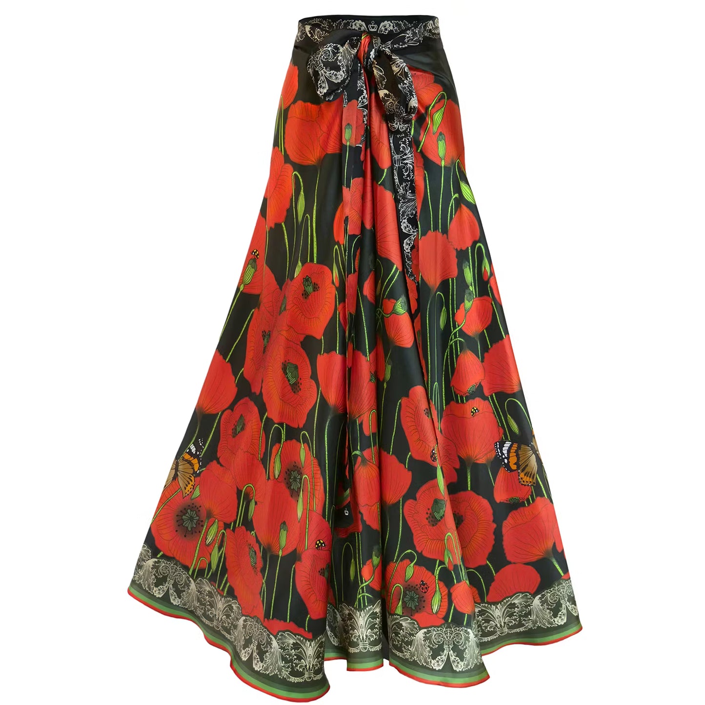 Silk Wrap Skirt Poppy Dark Kueen