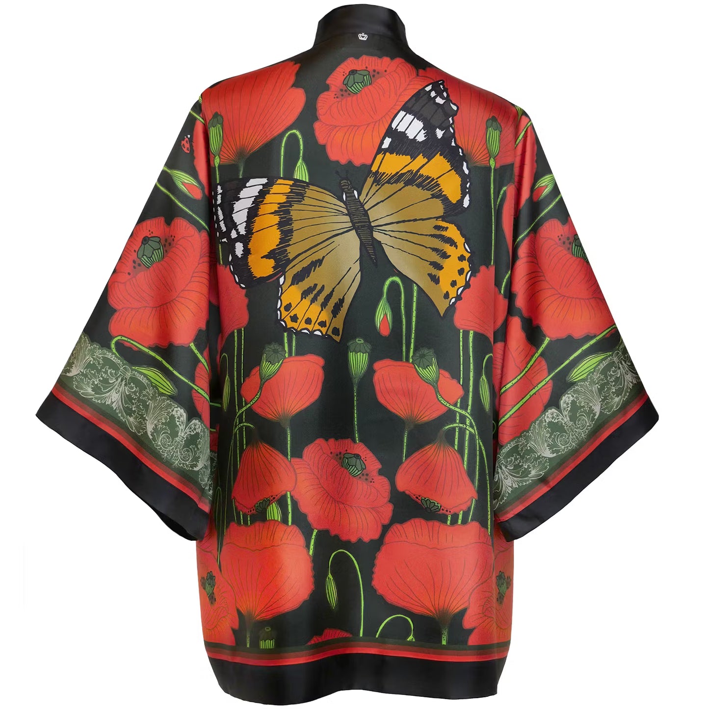 Silk Kimono Short Poppies Dark Kueen
