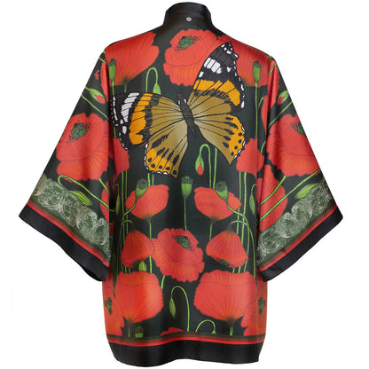 Silk Kimono Short Poppies Dark Kueen