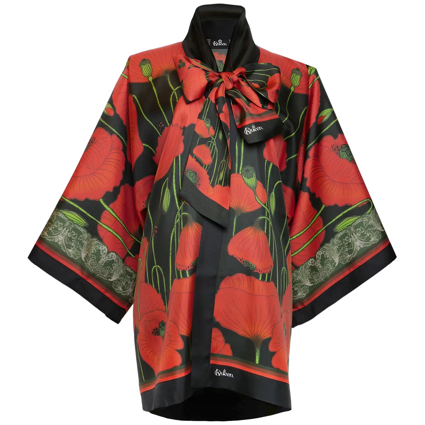 Silk Kimono Short Poppies Dark Kueen