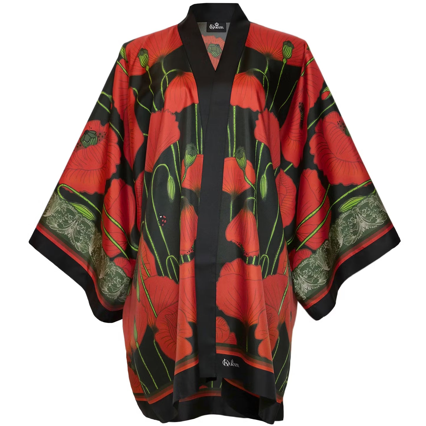 Silk Kimono Short Poppies Dark Kueen
