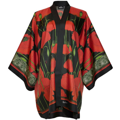 Silk Kimono Short Poppies Dark Kueen