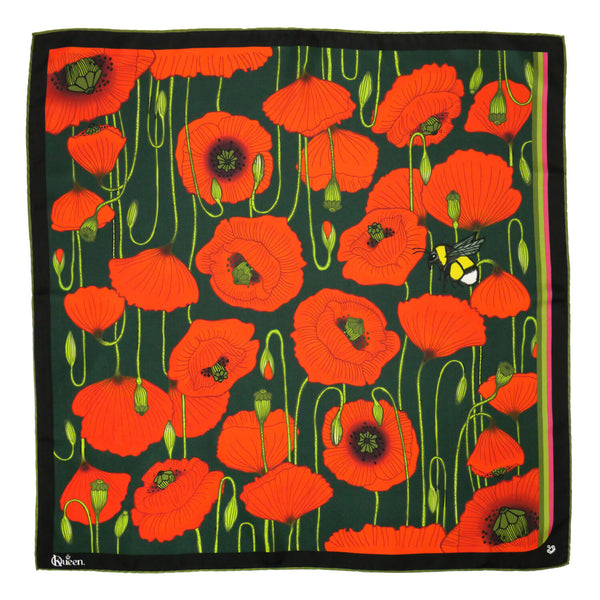 Silk Scarf Sweetly Small Poppy Dark Kueen
