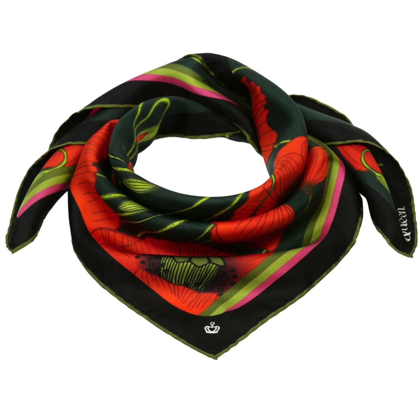 Silk Scarf Sweetly Small Poppy Dark Kueen