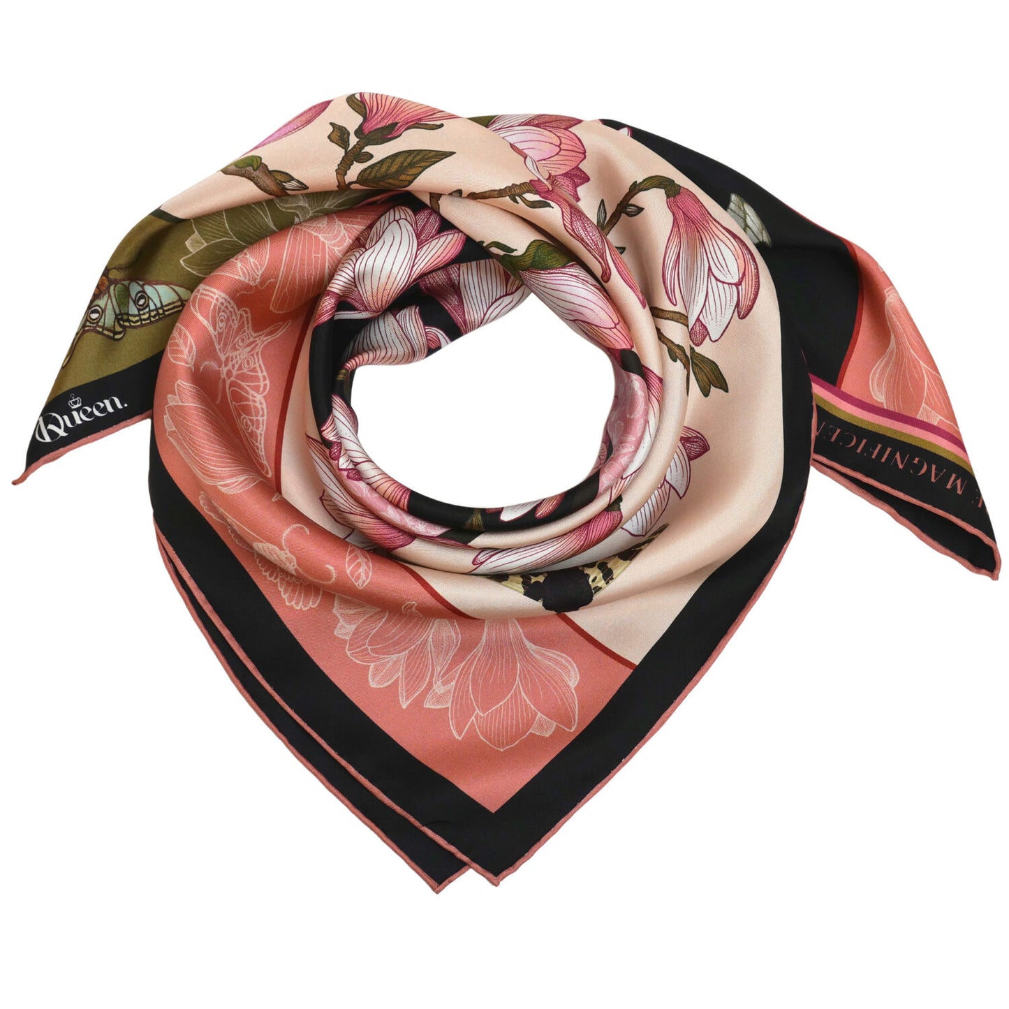 Silk Scarf Sweetly Small Magnolia Morning & Midnight Kueen