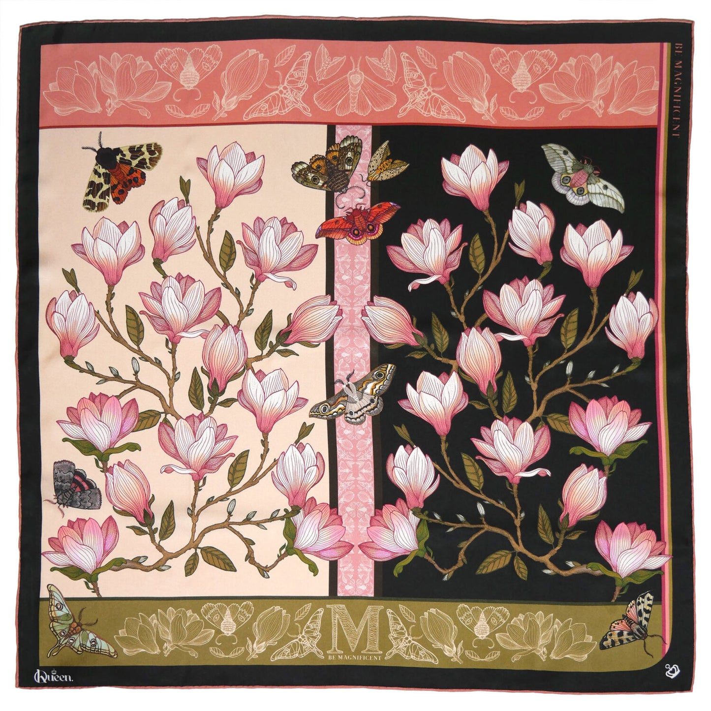 Silk Scarf Sweetly Small Magnolia Morning & Midnight Kueen