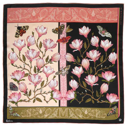 Silk Scarf Sweetly Small Magnolia Morning & Midnight Kueen