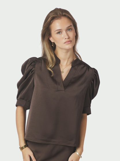 Roella Heavy Sateen Blouse Dark Brown Neo Noir