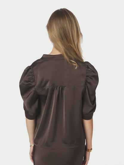 Roella Heavy Sateen Blouse Dark Brown Neo Noir