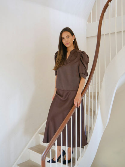 Roella Heavy Sateen Blouse Dark Brown Neo Noir