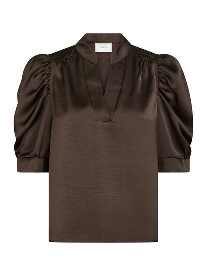 Roella Heavy Sateen Blouse Dark Brown Neo Noir