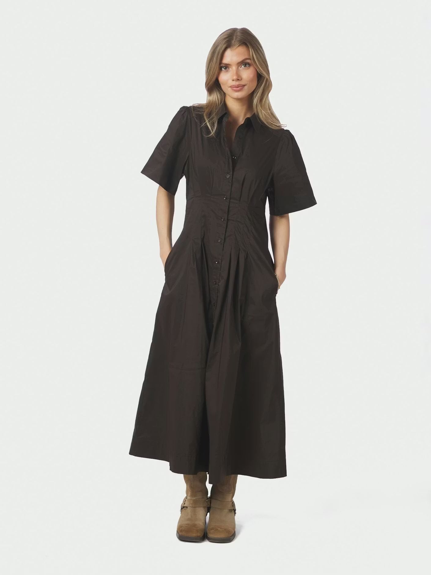 Baia Poplin Dress Chocolate Brown Neo Noir