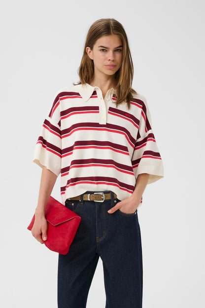 Taia SS Polo Pullover Egret/Multi color Gestuz