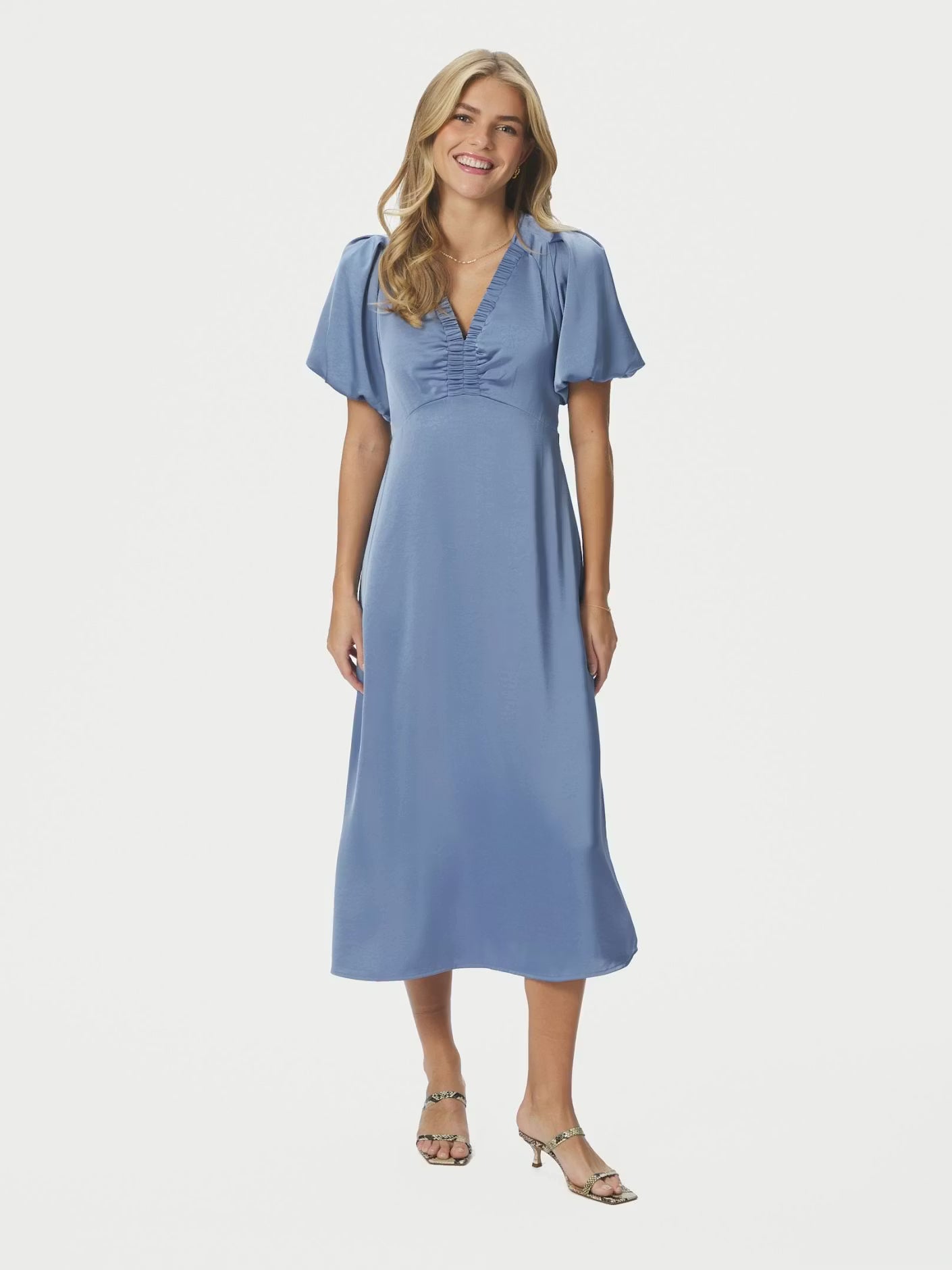 Illana Heavy Sateen Dress Smoke Blue Neo Noir