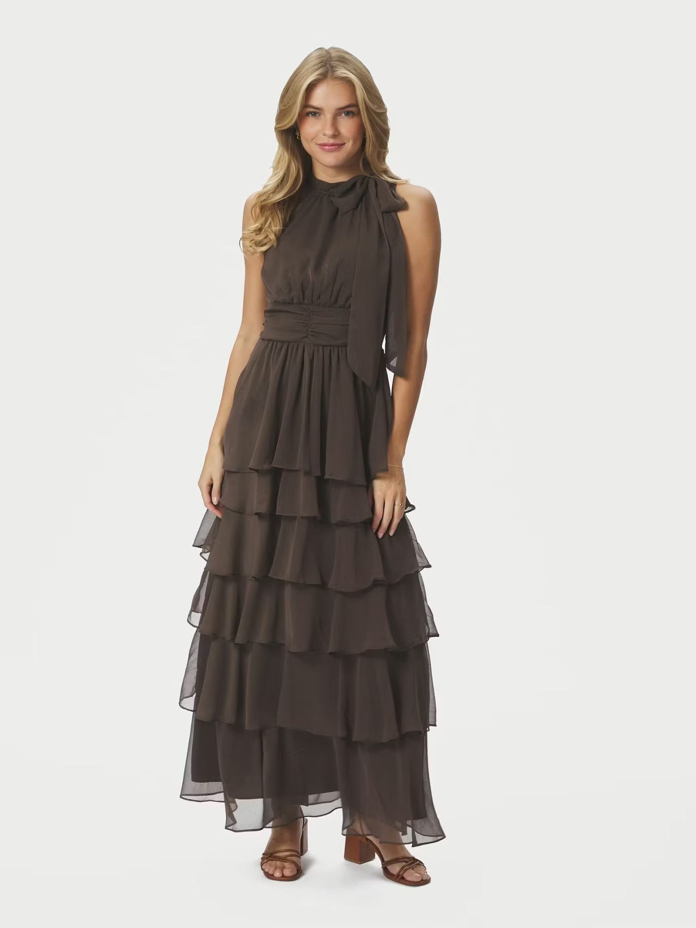 Marli Solid Chiffon Dress Dusty Brown Neo Noir