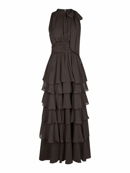 Marli Solid Chiffon Dress Dusty Brown Neo Noir
