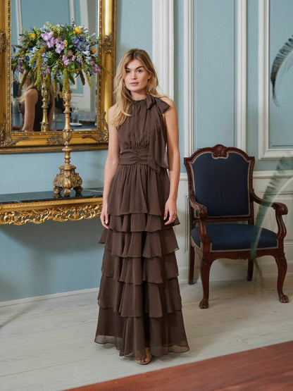 Marli Solid Chiffon Dress Dusty Brown Neo Noir