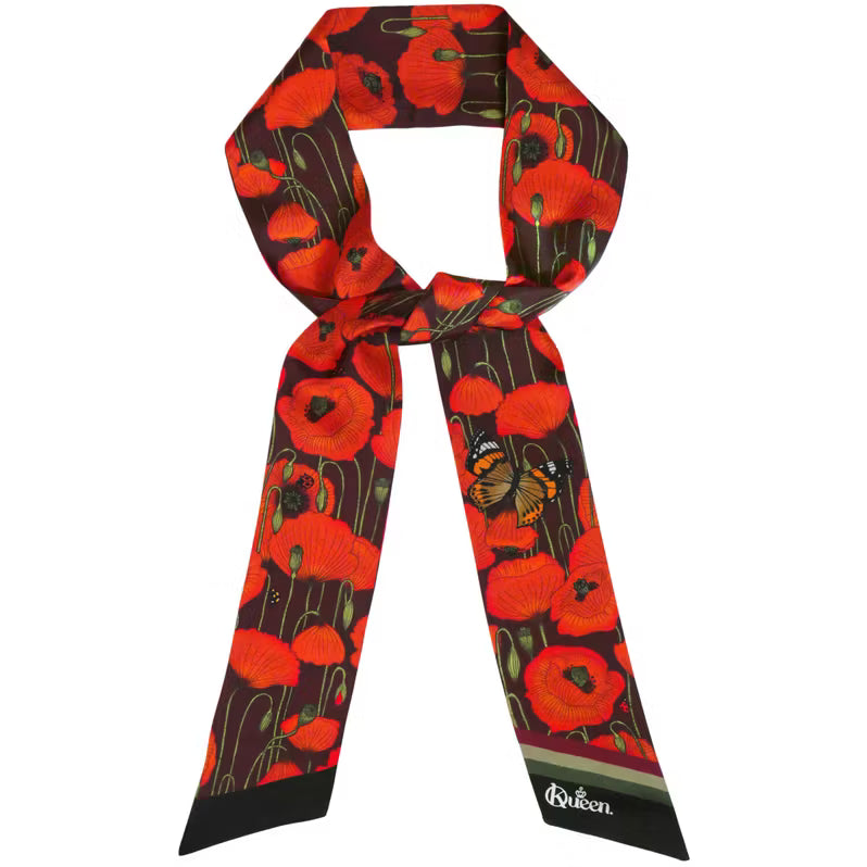 Silk Scarf Tiny Thins Poppy Brown Kueen