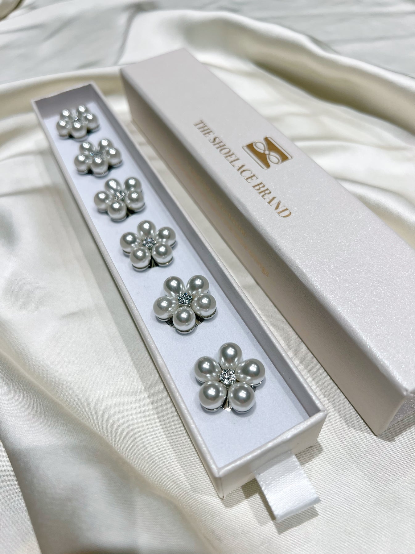 Rosi Pearl Flower Button Charm Silver The Shoelace Brand
