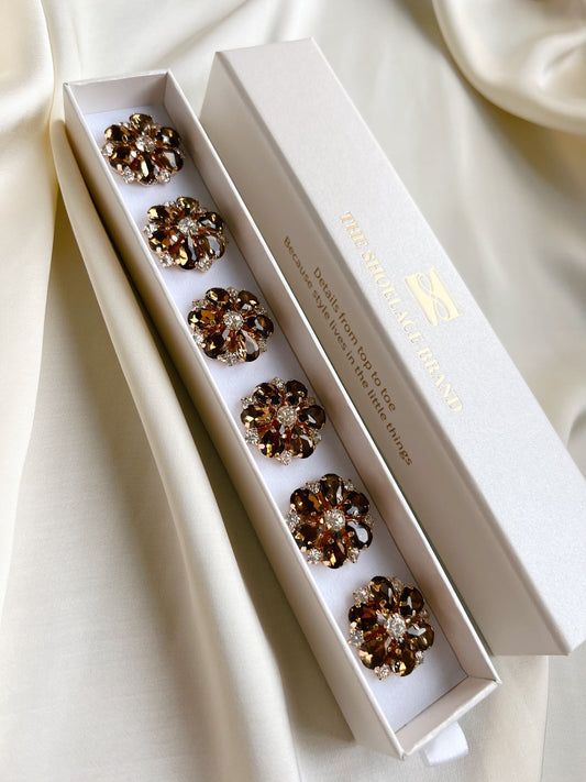Erika Brown Crystal Flower Button Charm Gold The Shoelace Brand
