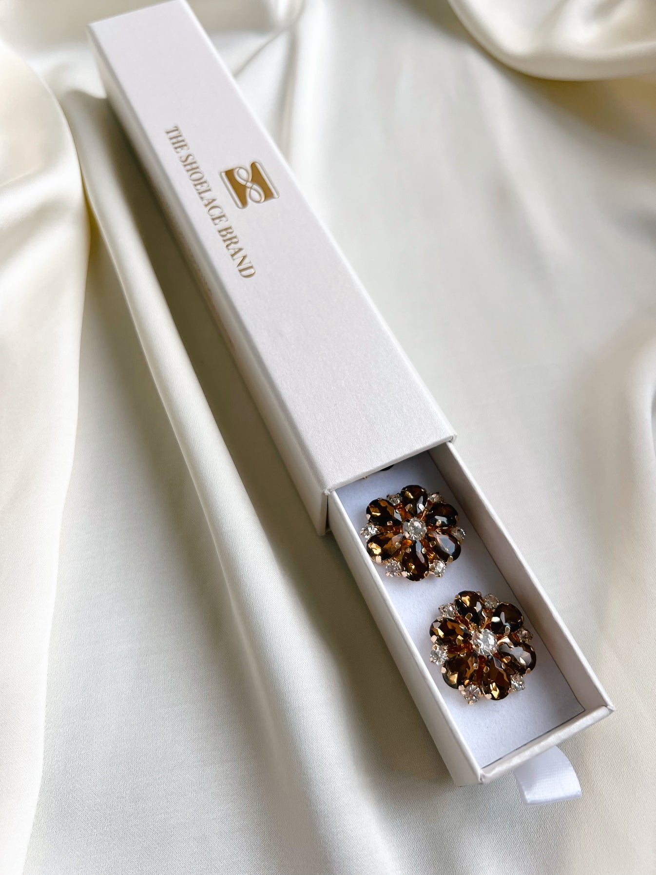 Erika Brown Crystal Flower Button Charm Gold The Shoelace Brand
