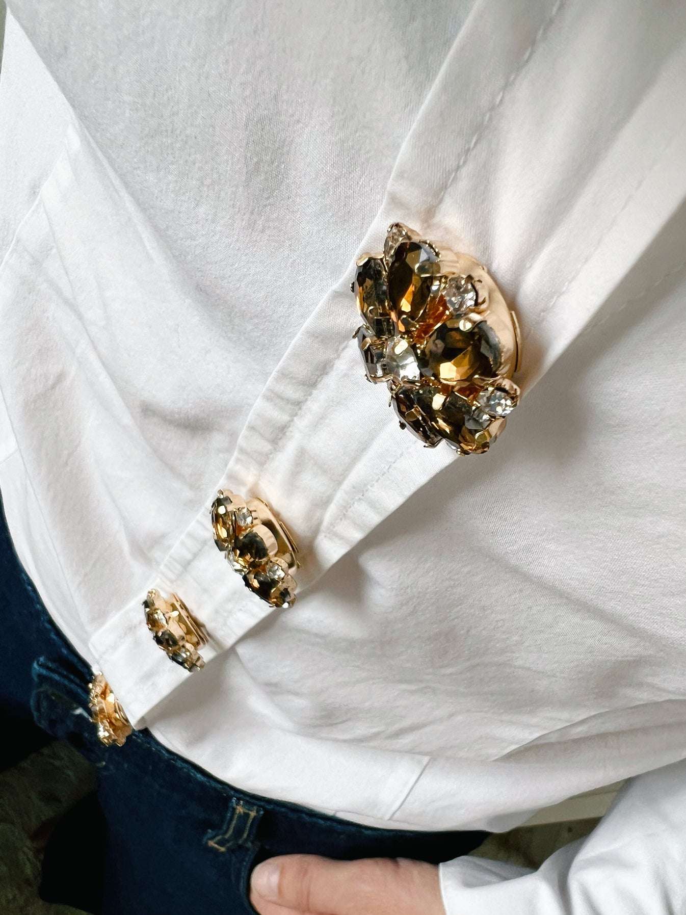 Erika Brown Crystal Flower Button Charm Gold The Shoelace Brand