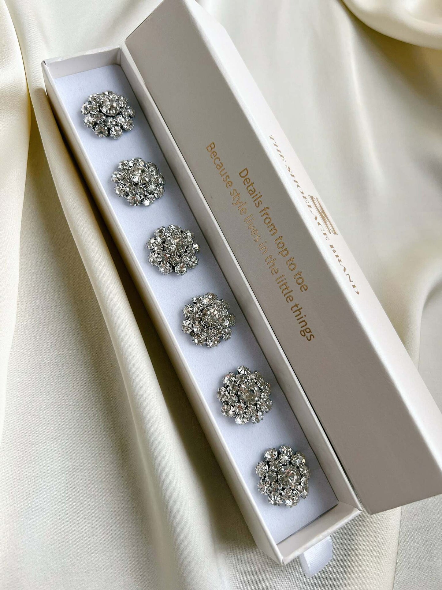 Olivia Crystal Flower Button Charm Silver The Shoelace Brand