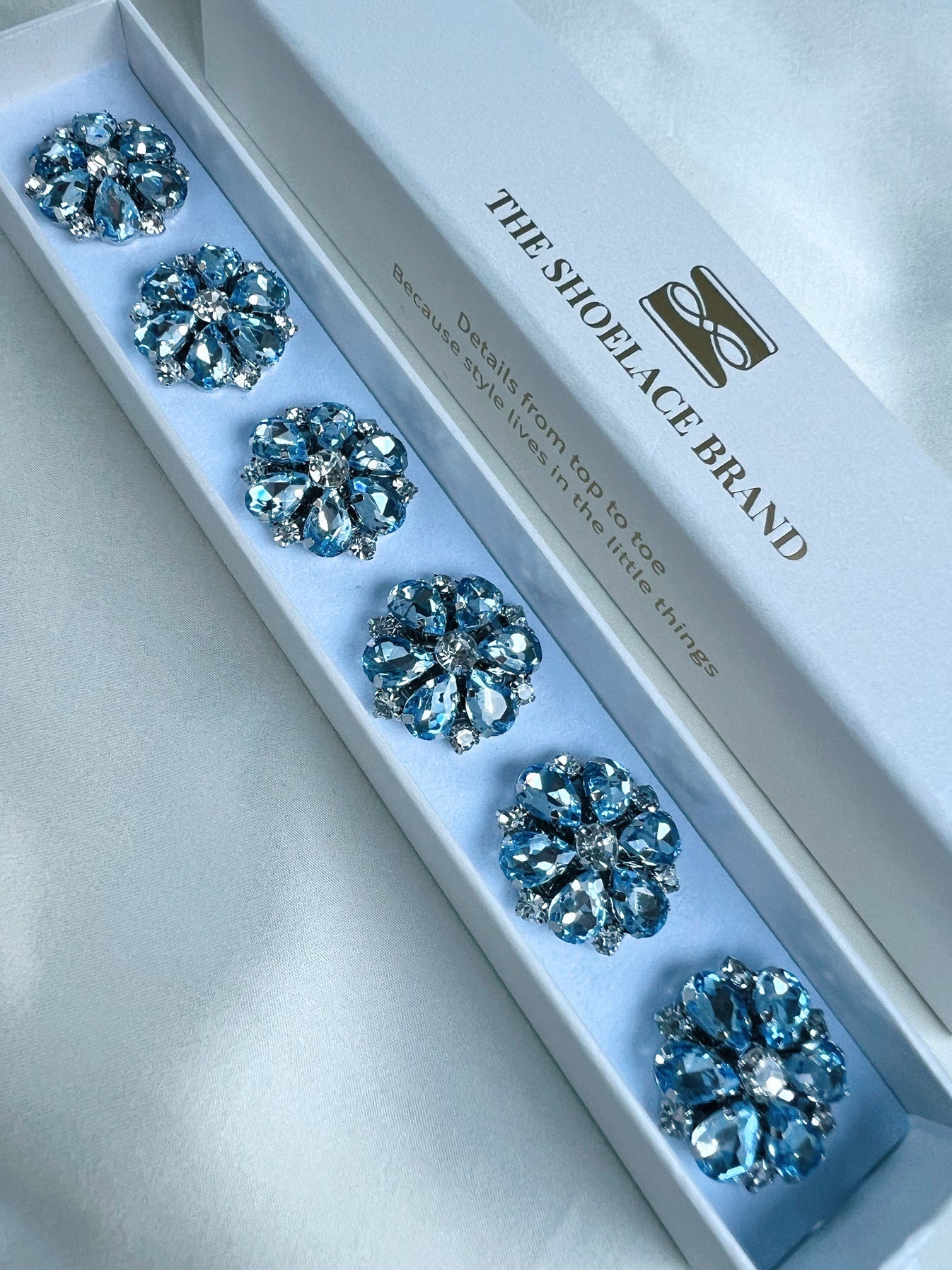 Hollie Light Blue & White Flower Button Charm Silver The Shoelace Brand
