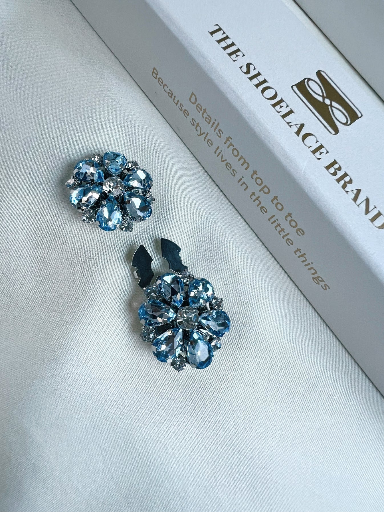Hollie Light Blue & White Flower Button Charm Silver The Shoelace Brand
