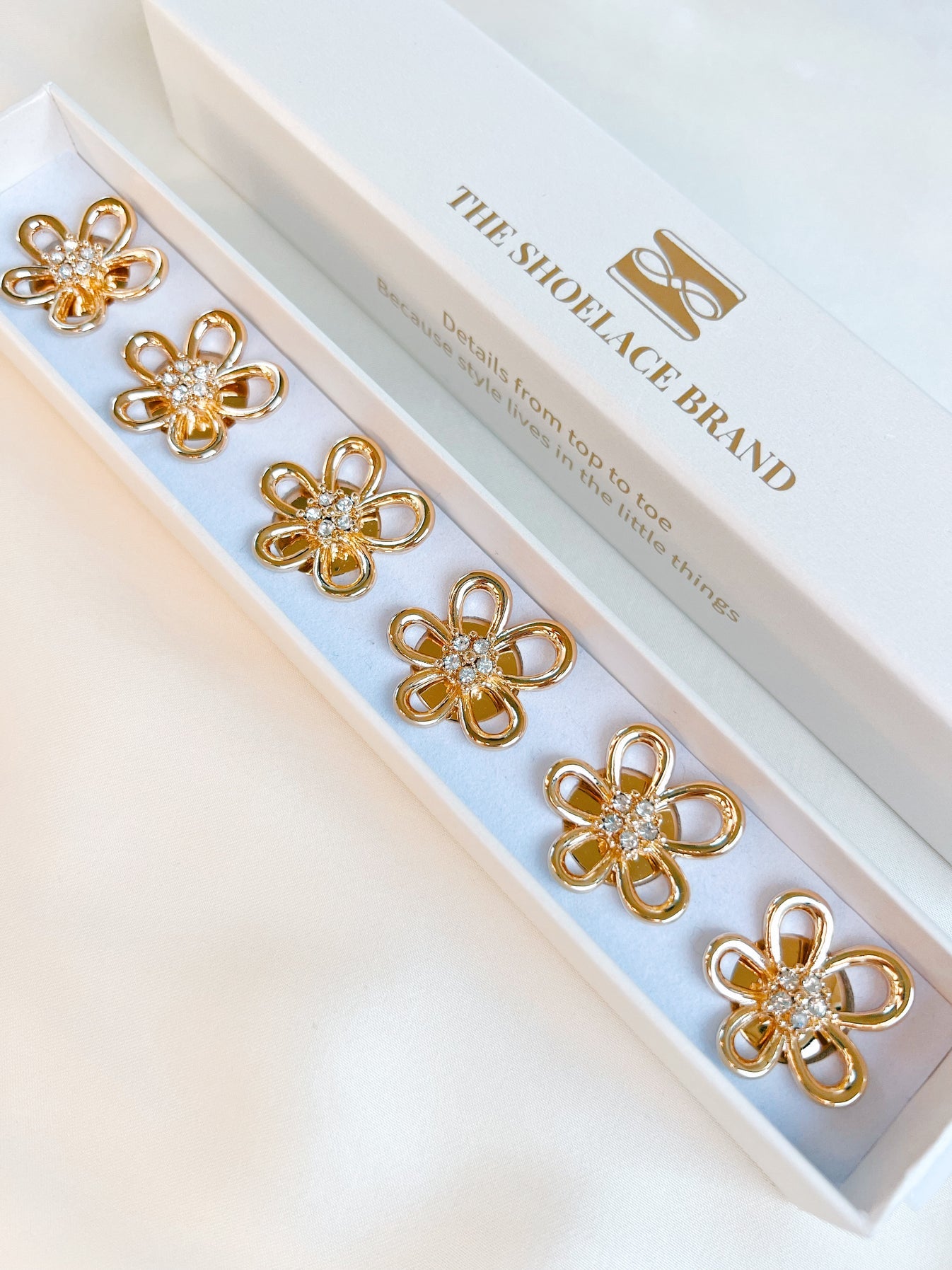 Tina Open Gold Flower Crystal Button Charm Gold The Shoelace Brand
