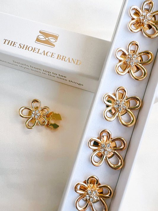 Tina Open Gold Flower Crystal Button Charm Gold The Shoelace Brand