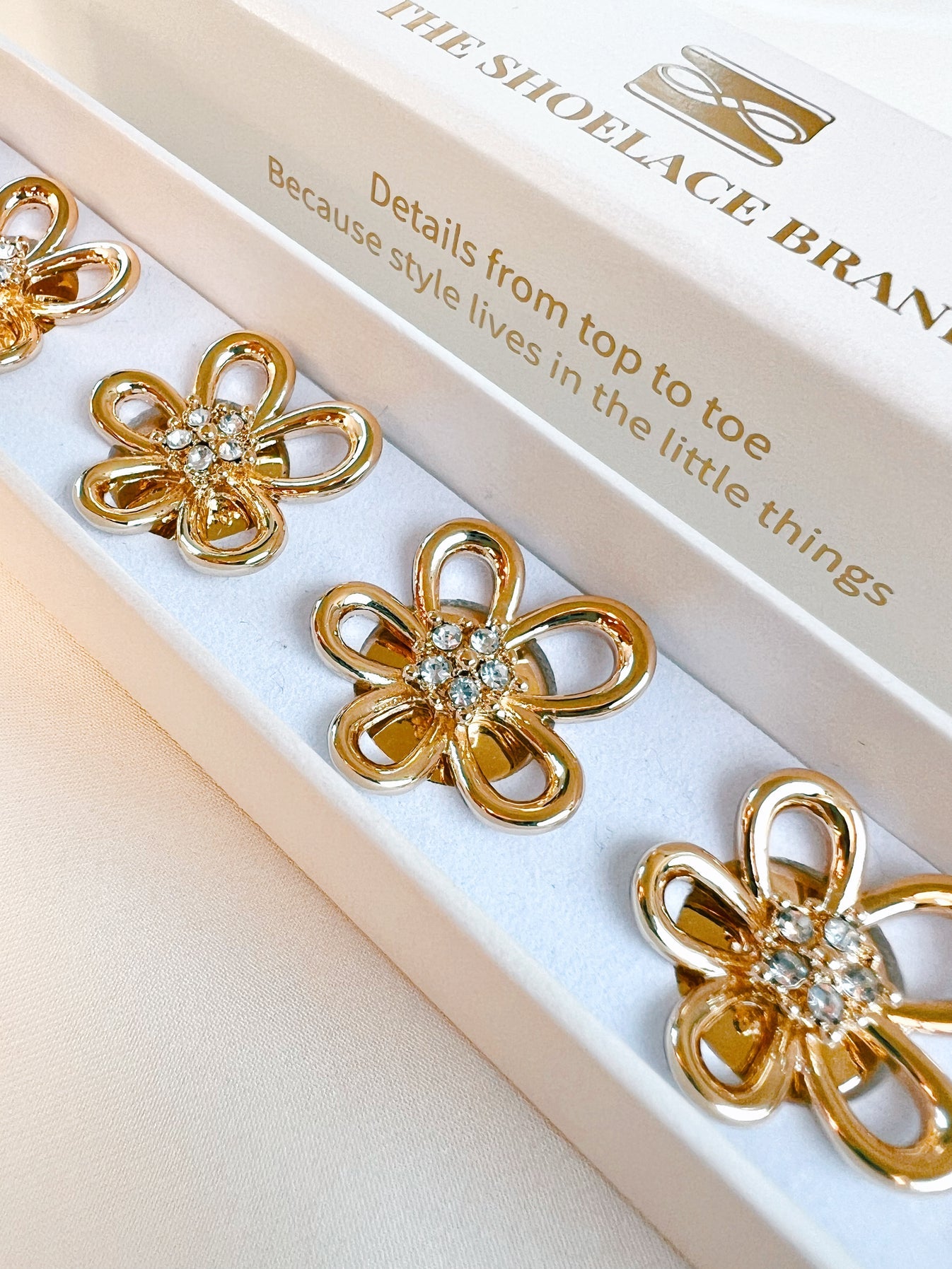 Tina Open Gold Flower Crystal Button Charm Gold The Shoelace Brand