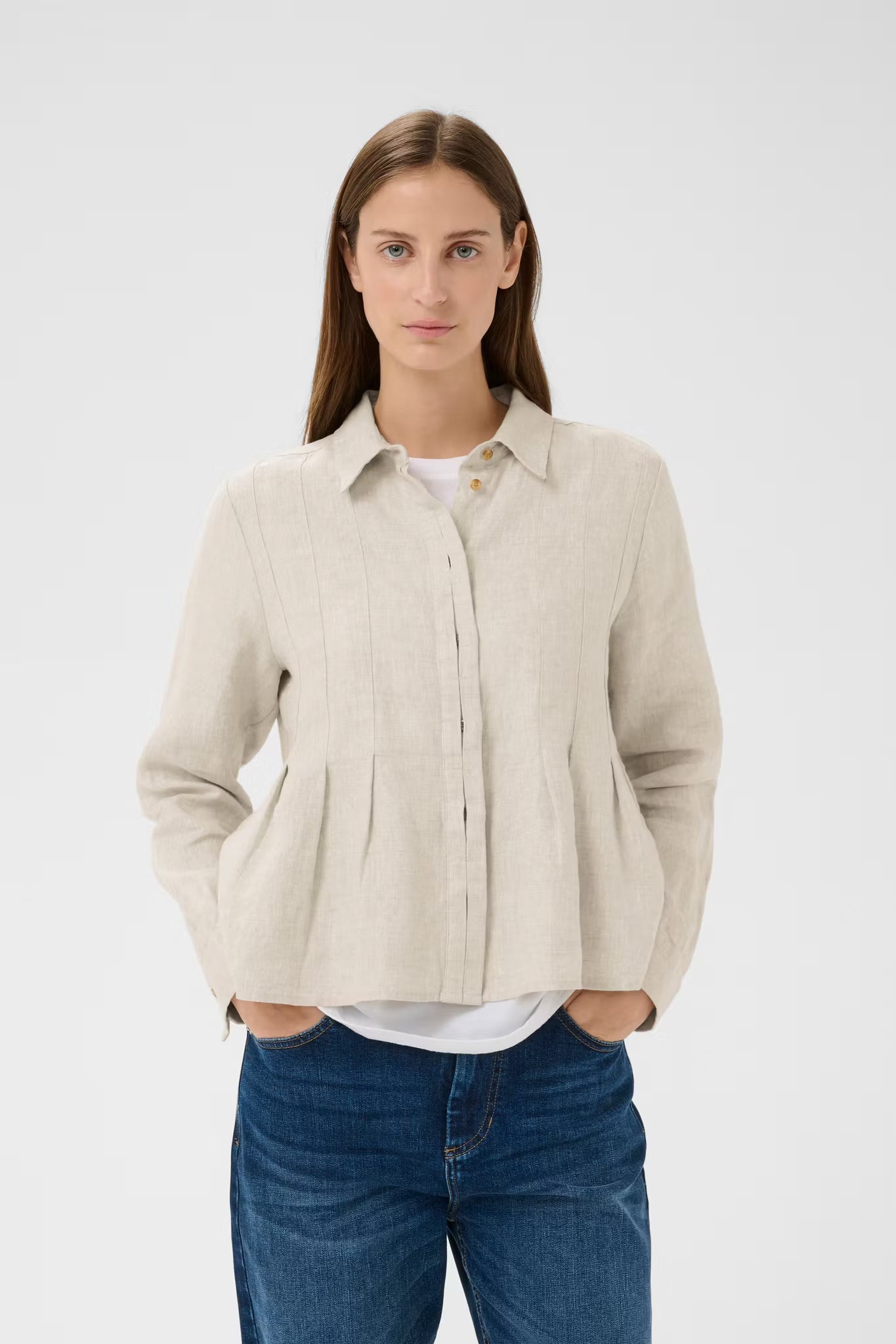DilanaIW Pleated Shirt Ecru Melange InWear