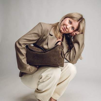 Torino Mini Suede Leather Bag Espresso Ash Latalia