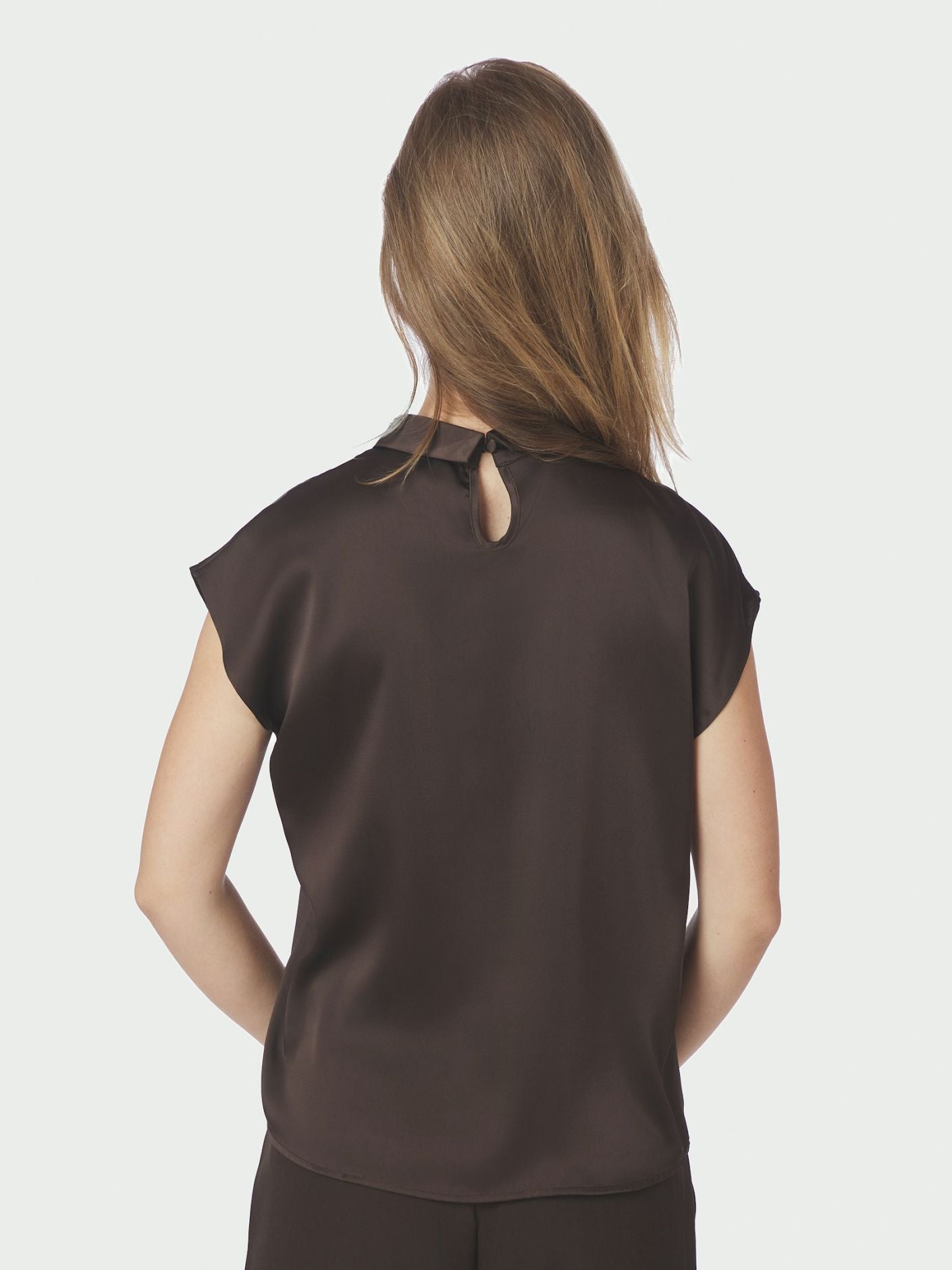 Fleur Drapy Satin Blouse Dark Brown Neo Noir