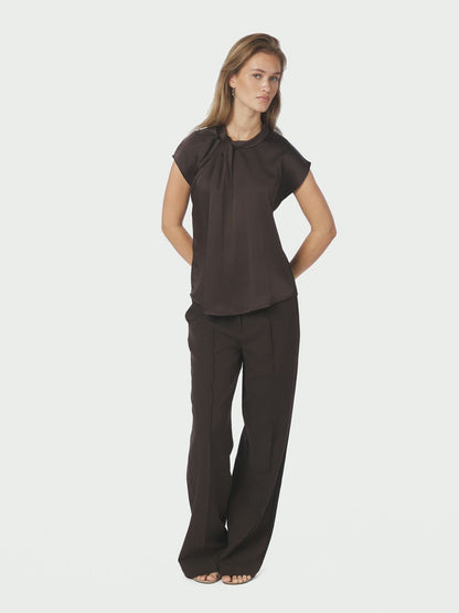 Fleur Drapy Satin Blouse Dark Brown Neo Noir