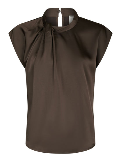 Fleur Drapy Satin Blouse Dark Brown Neo Noir