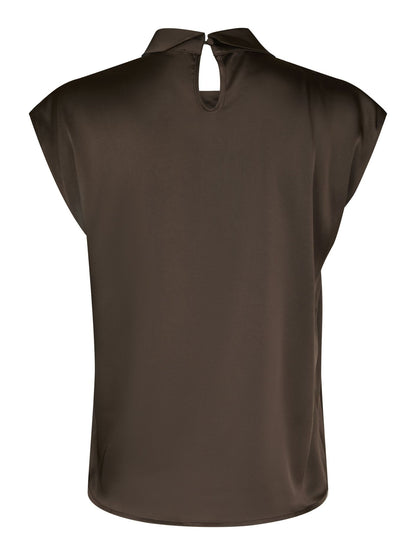 Fleur Drapy Satin Blouse Dark Brown Neo Noir
