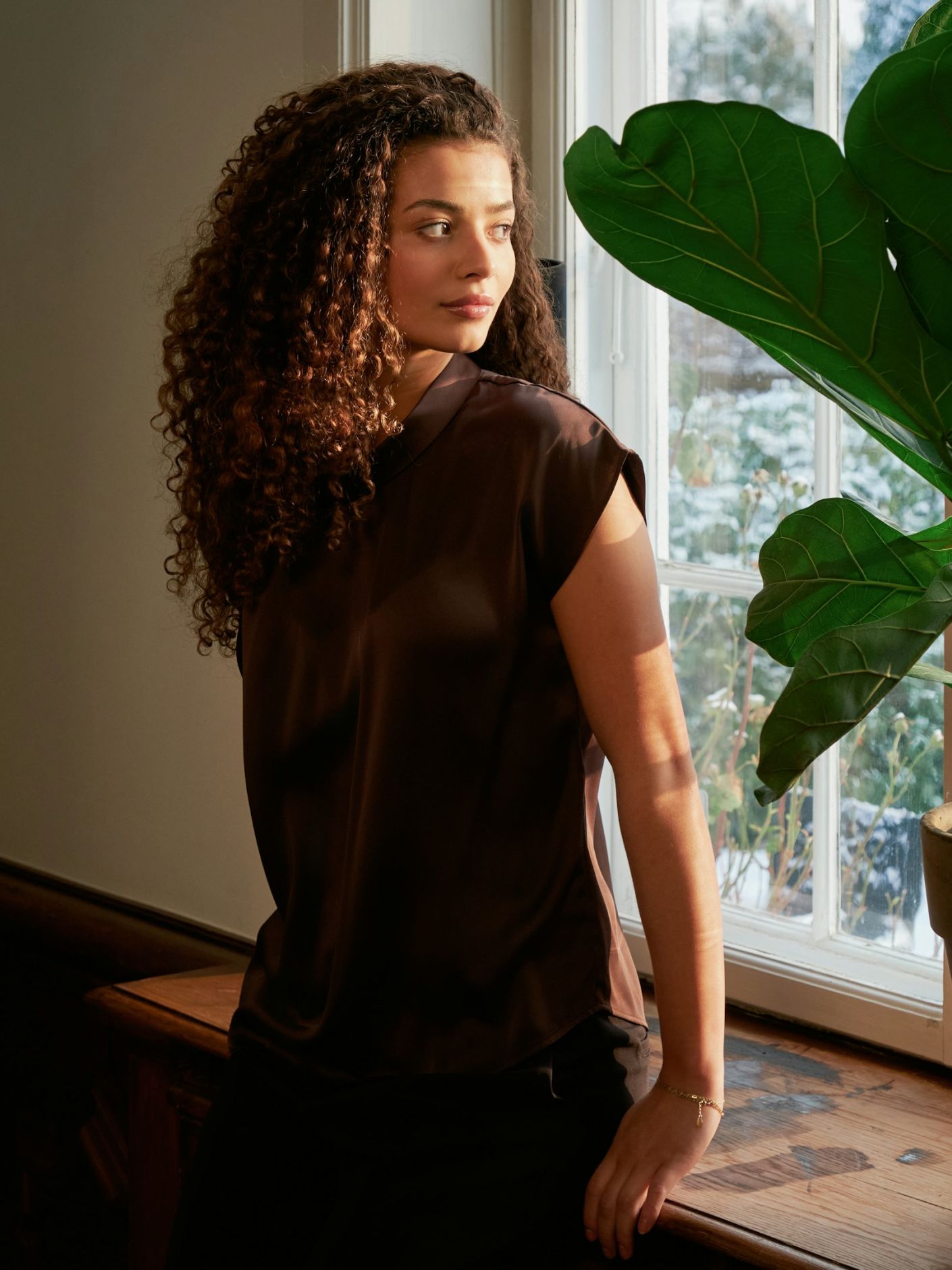Fleur Drapy Satin Blouse Dark Brown Neo Noir