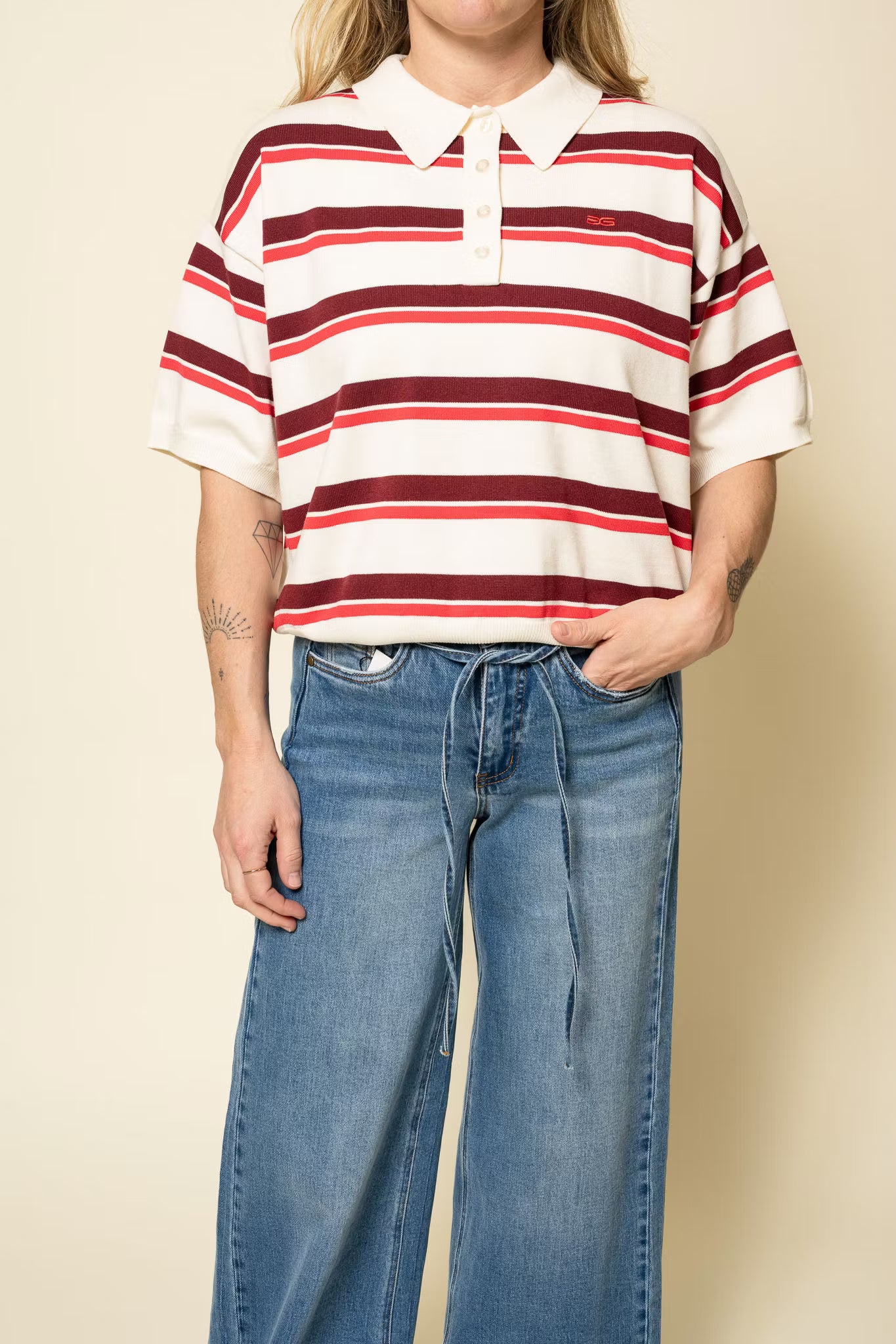 Taia SS Polo Pullover Egret/Multi color Gestuz