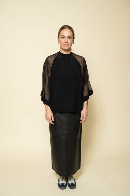 Sheer Raglan Blouse Black Filippa K