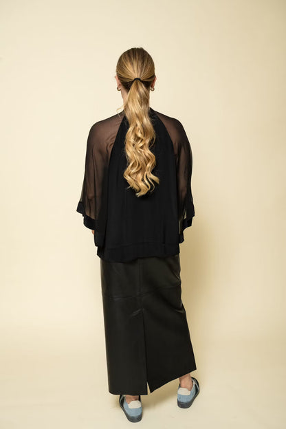 Sheer Raglan Blouse Black Filippa K