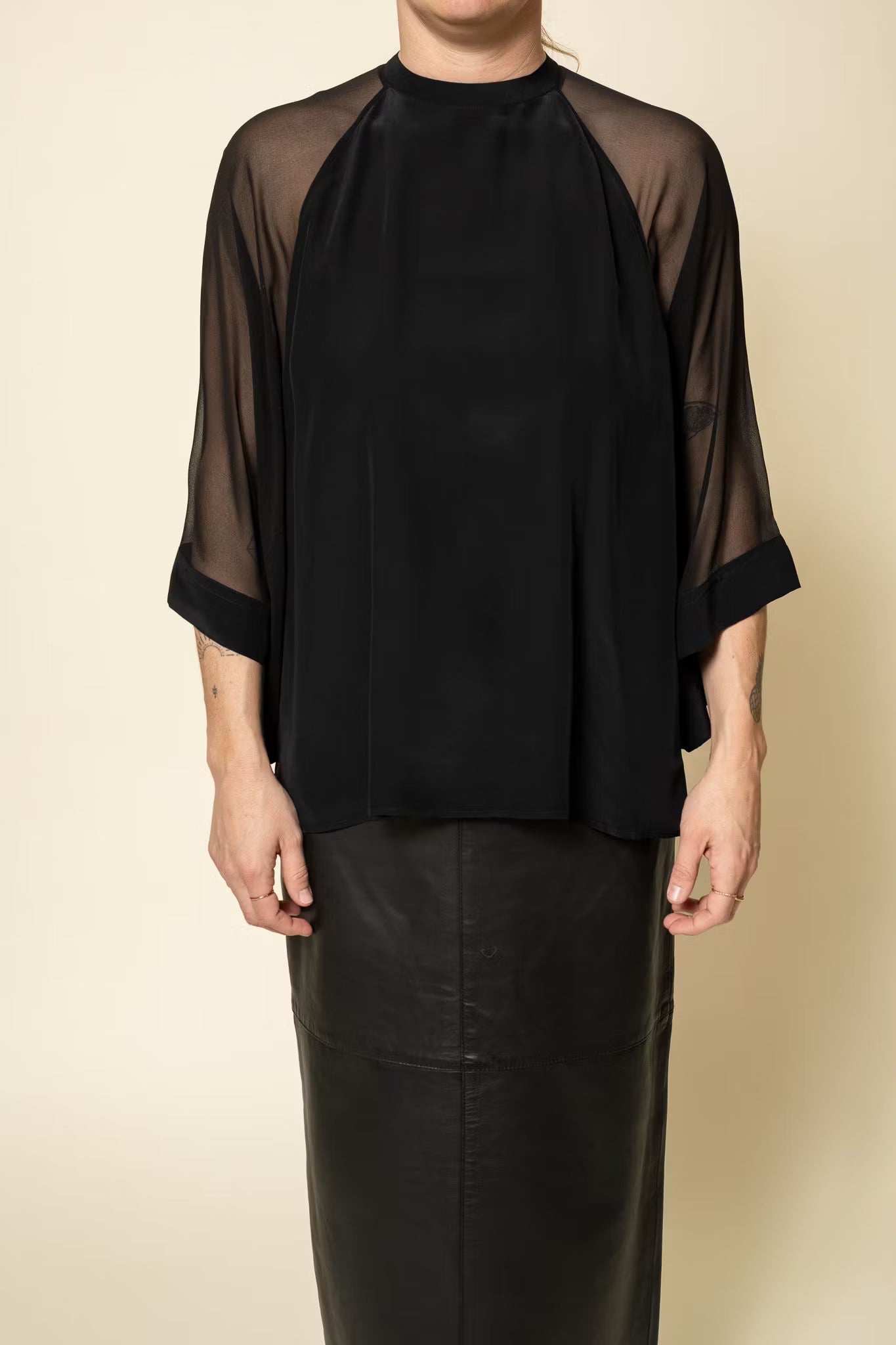 Sheer Raglan Blouse Black Filippa K