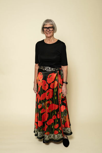 Silk Wrap Skirt Poppy Dark Kueen