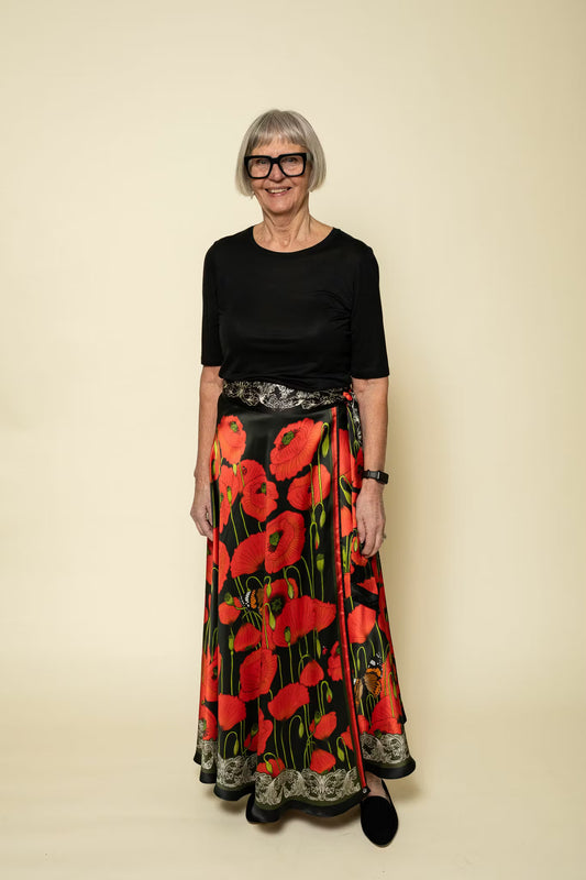 Silk Wrap Skirt Poppy Dark Kueen
