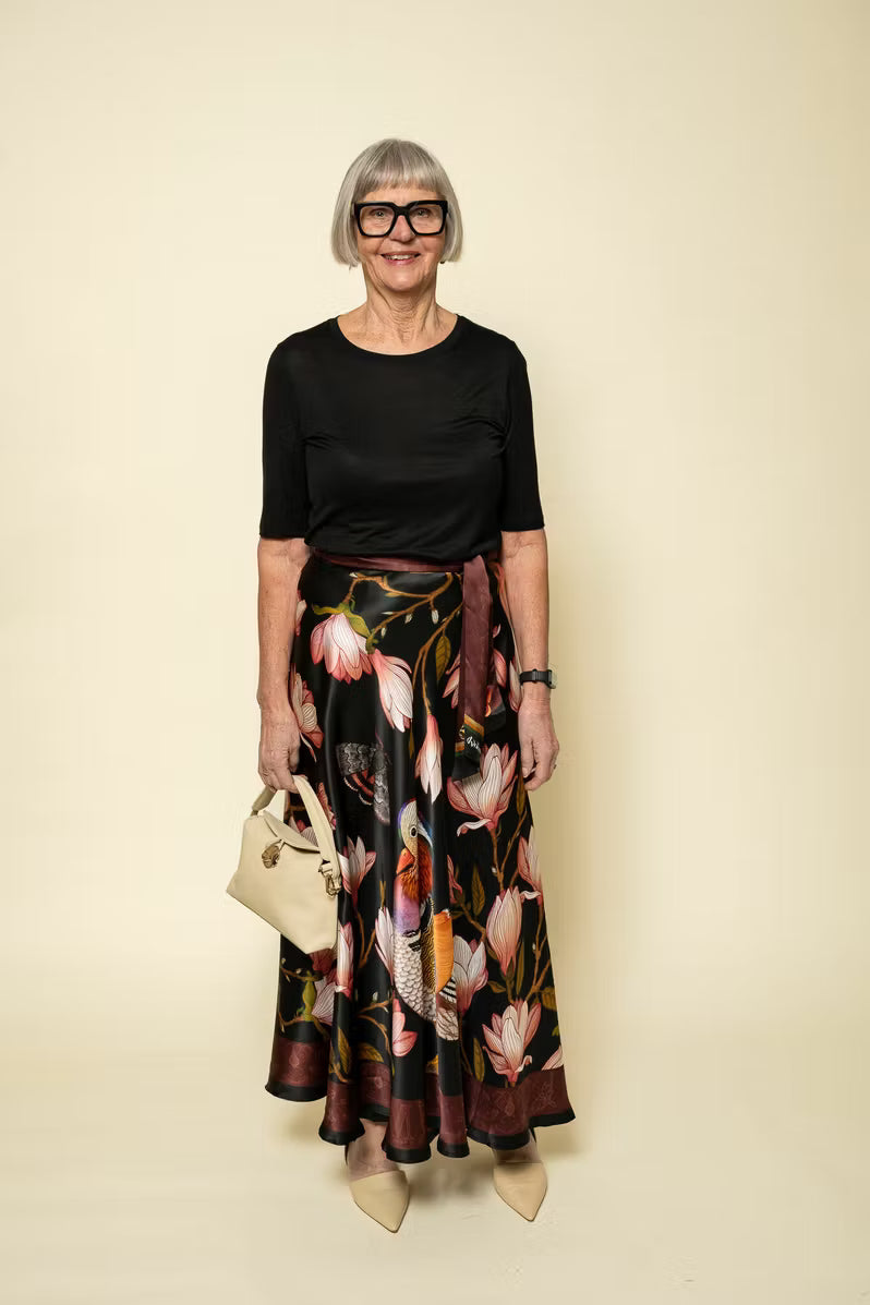 Silk Wrap Skirt Midnight Magnolia Kueen
