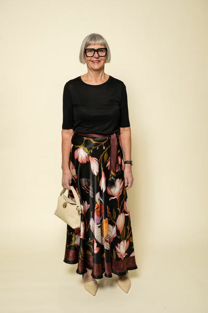 Silk Wrap Skirt Midnight Magnolia Kueen