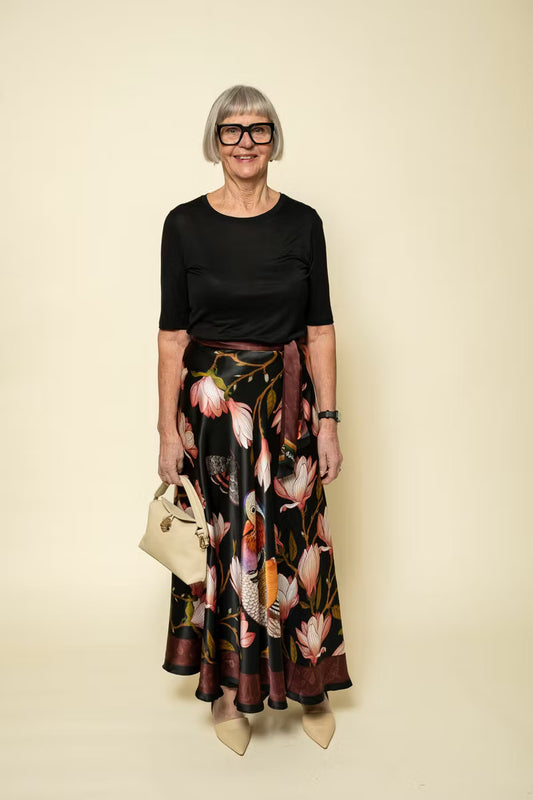 Silk Wrap Skirt Midnight Magnolia Kueen