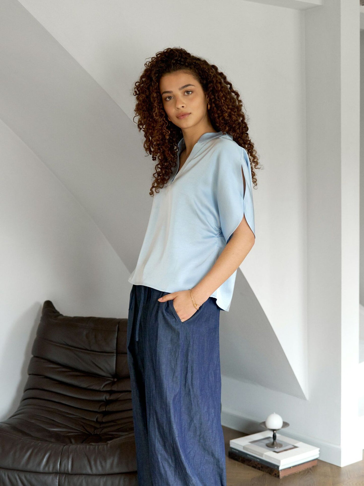 Anelle Heavy Sateen Blouse Light Blue Neo Noir