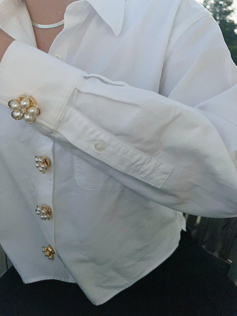 Felicia Framed Pearl Flower Button Charm Gold The Shoelace Brand
